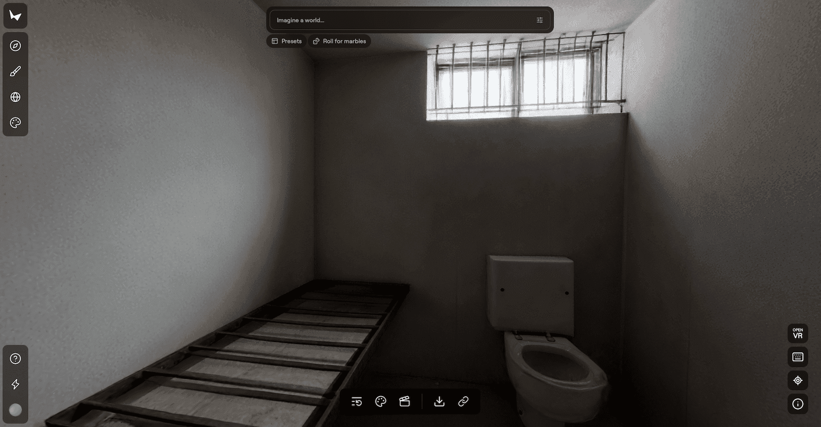 Visualization of a bleak prison cell, created in Marble.