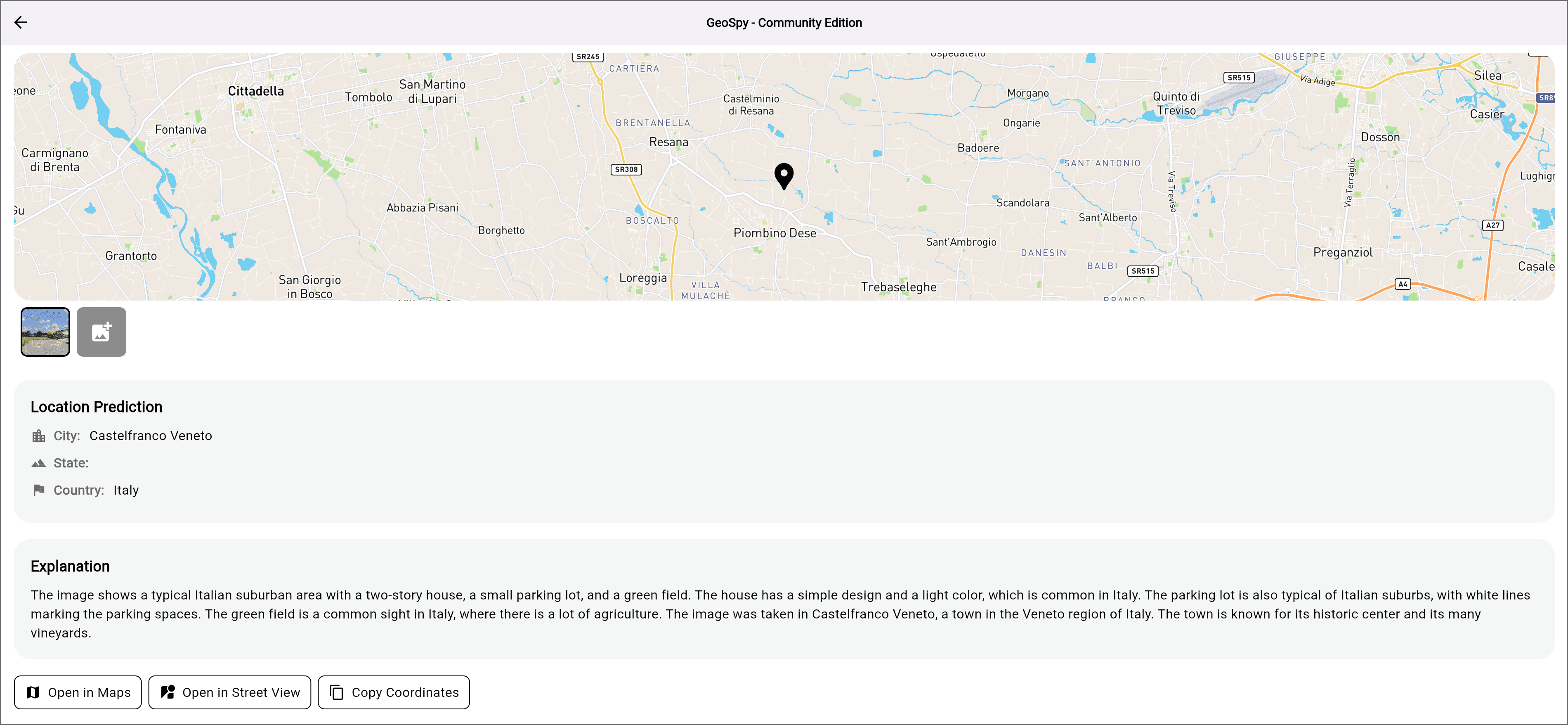 Image showing the results of a prompt in the GeoSpy interface.