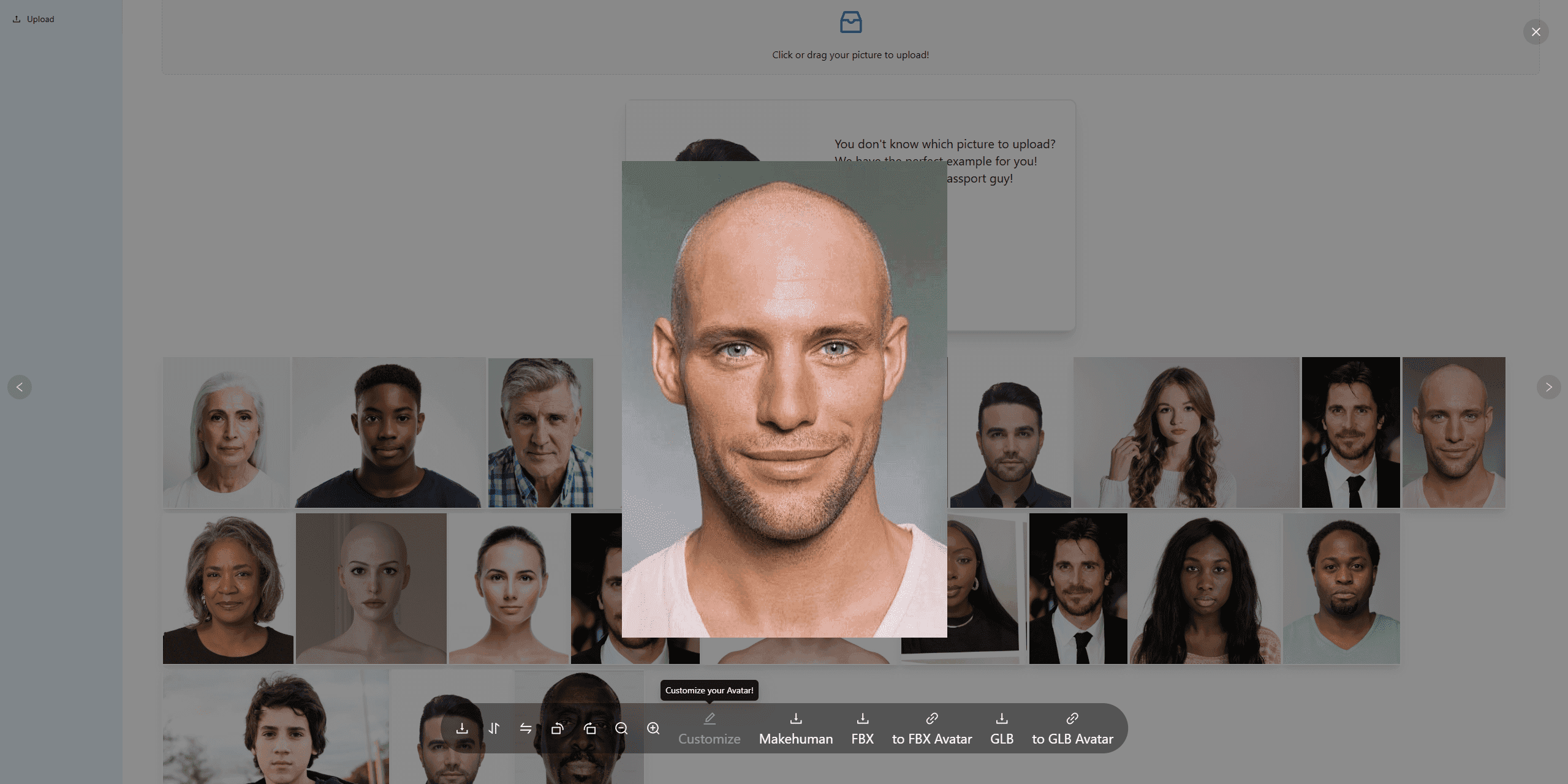 A selection of 2D portraits that can be turned into 3D avatars.