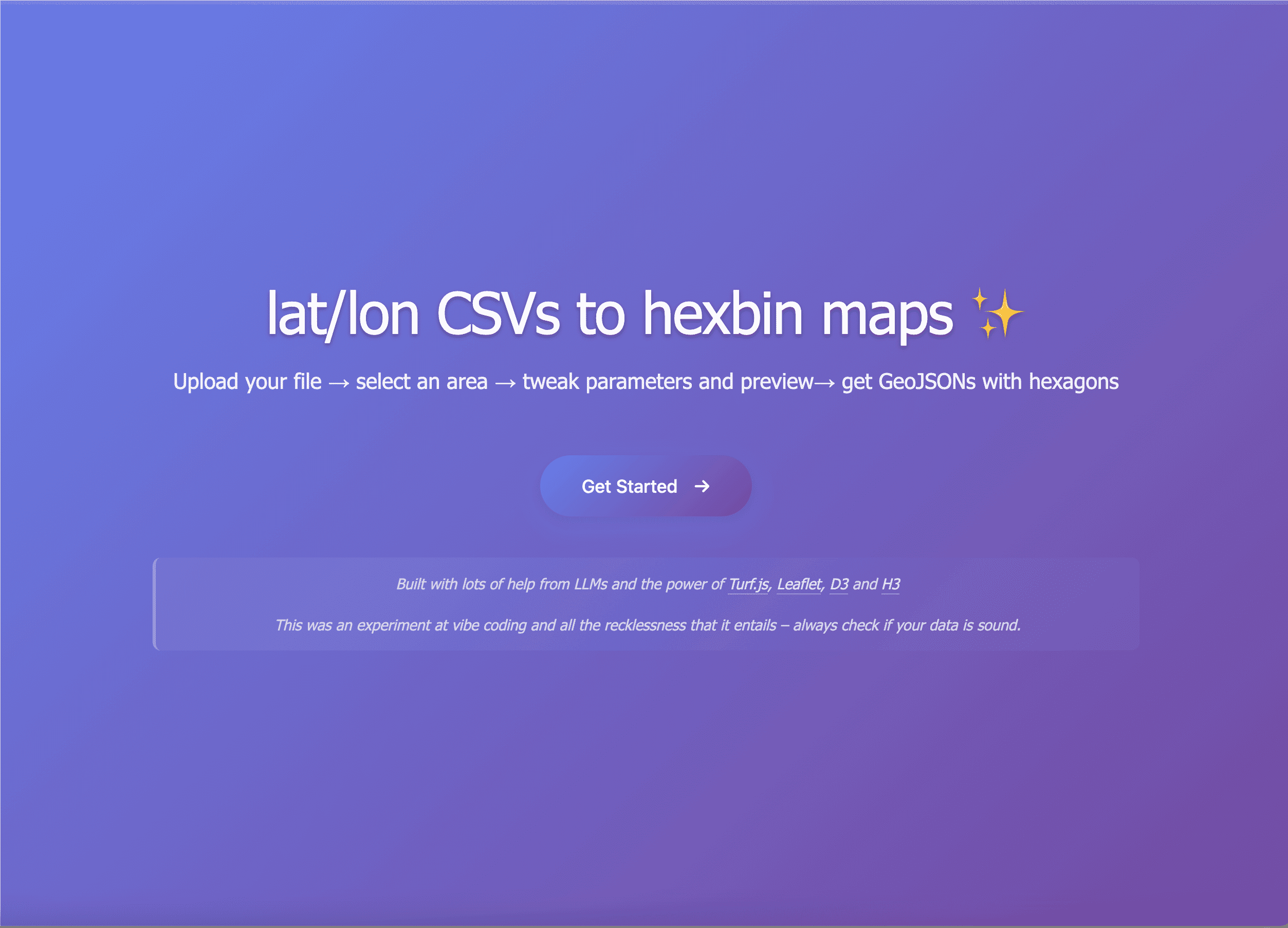 The result of the vibe-coded project made with Cursor, showcasing a purple user interface.